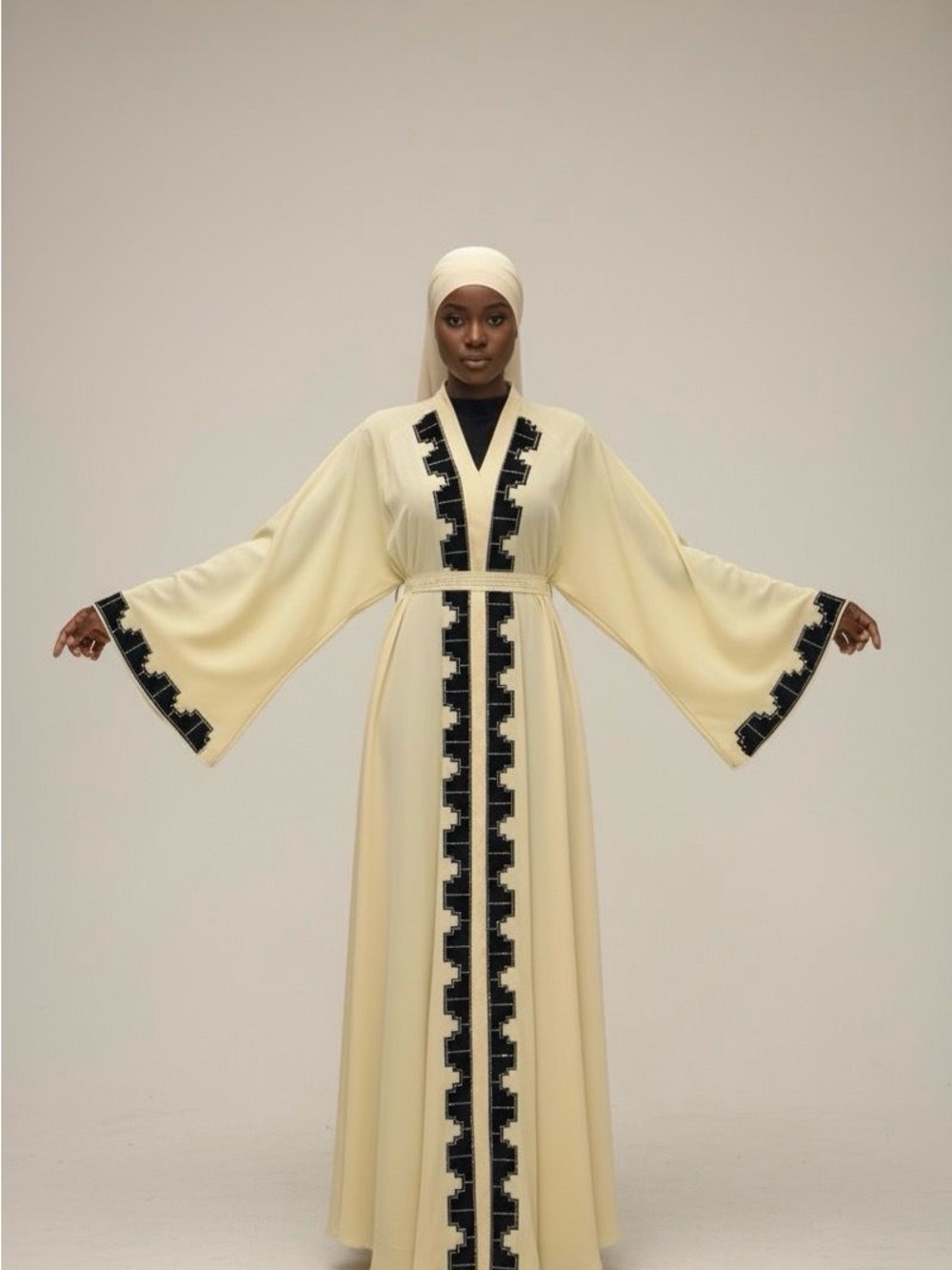 Elegant Embroidered Long Sleeve Dress in Cream